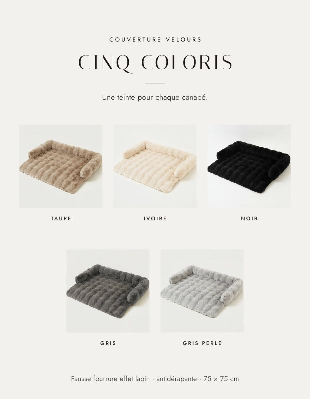 Les cinq coloris de la couverture Velours