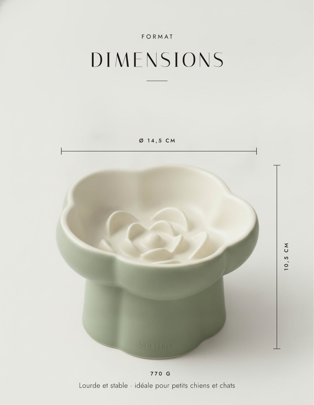 Dimensions de la gamelle Fleur : 14,5 cm de diamètre, 10,5 cm de haut