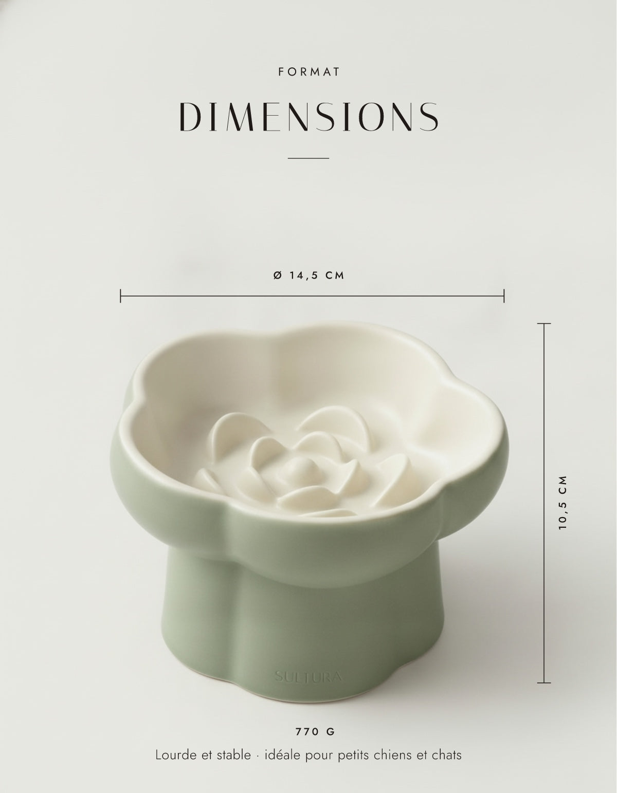 Dimensions de la gamelle Fleur : 14,5 cm de diamètre, 10,5 cm de haut