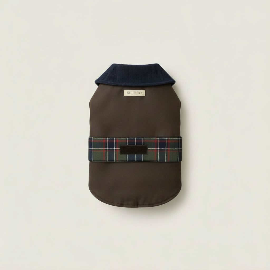 Manteau Barn marron, col velours côtelé marine