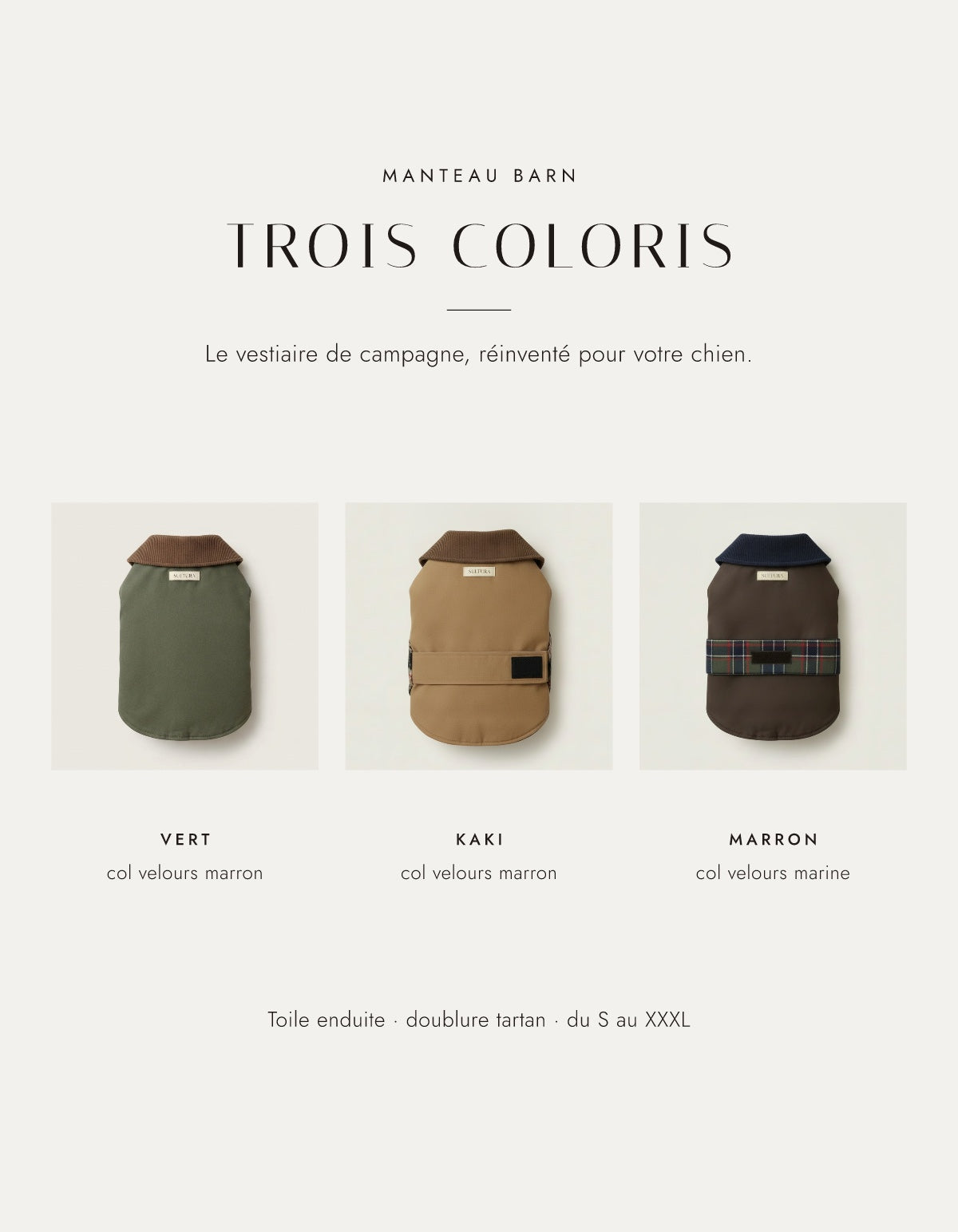 Les trois coloris du Manteau Barn