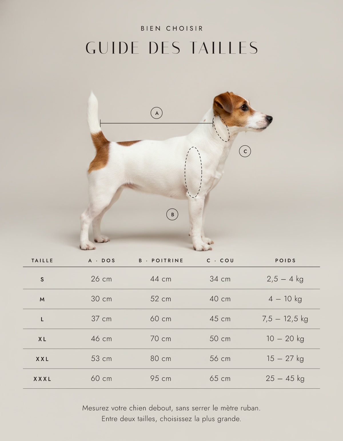 Guide des tailles du Manteau Barn, du S au XXXL