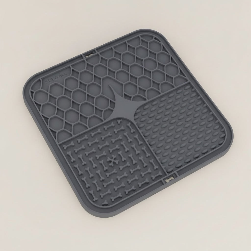Tapis de léchage anti-glouton gris