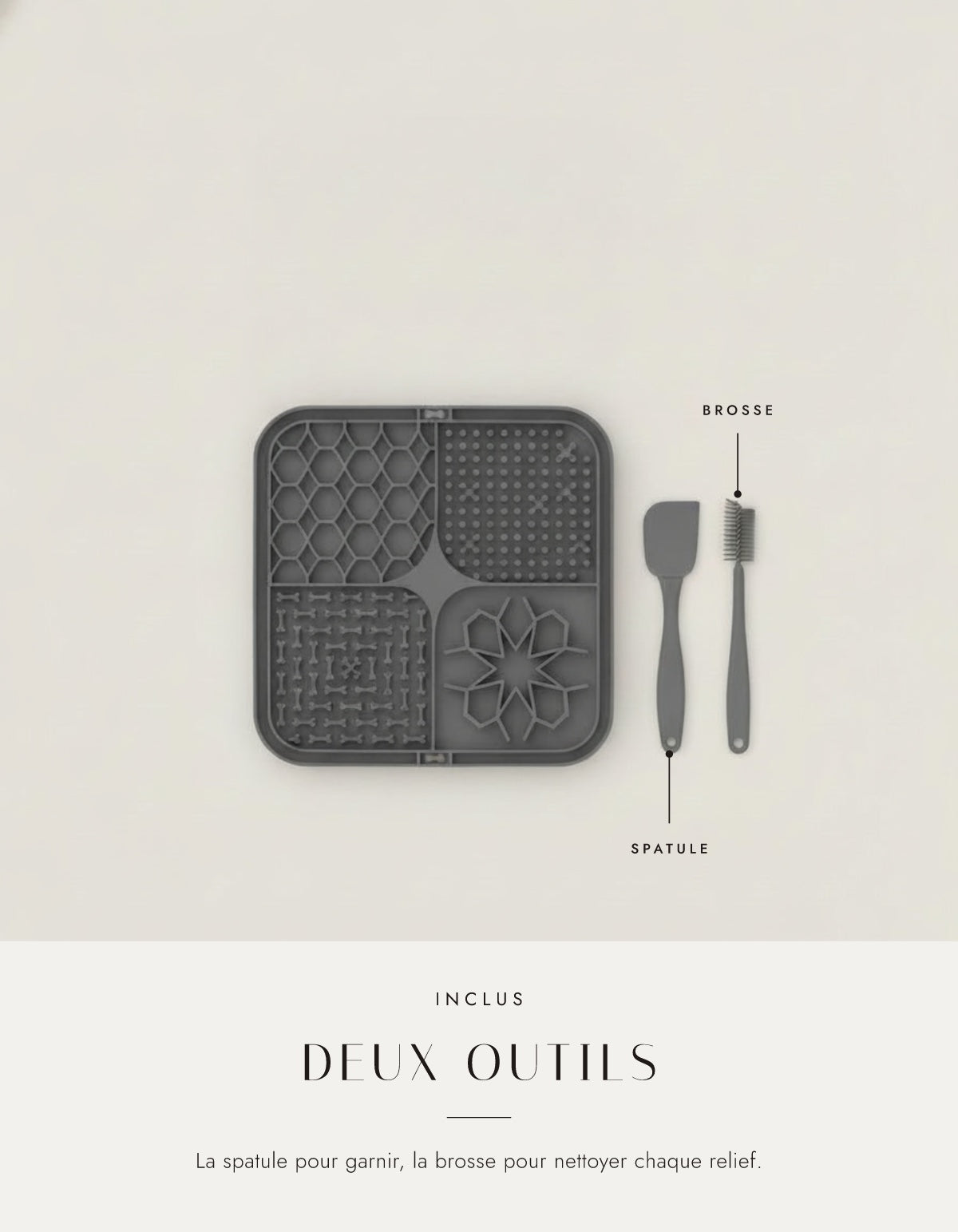 Deux outils inclus : spatule et brosse